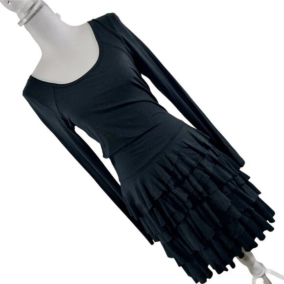 KAREN KANE! BLACK LONG SLEEVE, TIERED RUFFLE BOTTOM JERSEY DRESS! SZ M - Picture 11 of 11